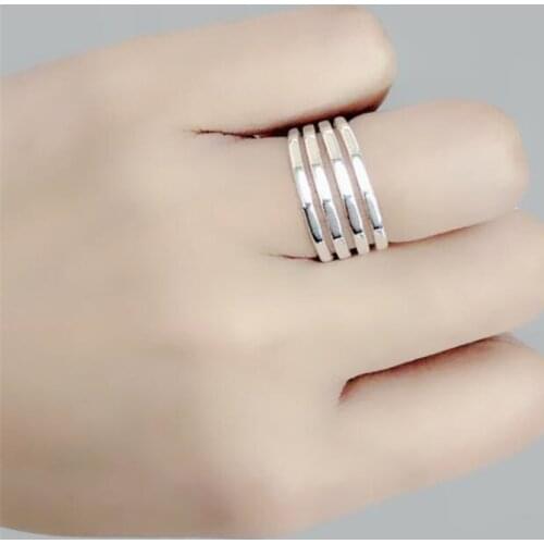 New Style Smooth Diamond Four-line 925 Sterling Silver Jewelry Temperament Multi-layer Geometric Opening Rings R682