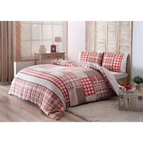 TAC Single Size Flannel Beige 3 Pieces Bedding Set, 100% Cotton Quilt/Duvet Cover Set with Duvet Cover, Fitted Sheet