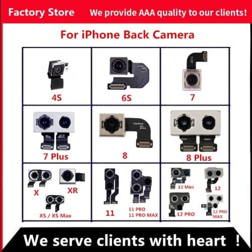 Camera For iphone 4S 5S 6 6s 7 8 plus Back Camera Rear Main Lens Flex cable spare parts camera For iphone X XR XS XS MAX