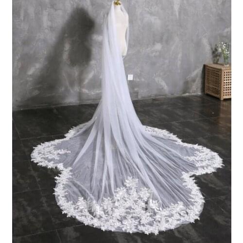 Handmade Exquisite Lace Flowers Luxury Bridal Veil | Soft Tulle Wedding Veil | Custom Length Bridal Veil | Elegant Bridal Hair A