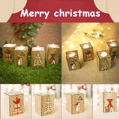 Christmas Wood Candlesticks Candle Holder Table Lamp for Tea Light Decorations