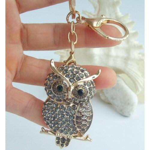 Gray Rhinestone Crystal Unique Animal Bird Owl KeyChain Pendant KPY03502C2