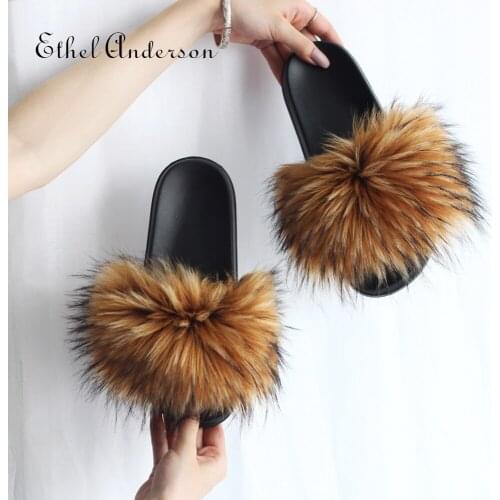 Faux Fur Slides Women Summer Slippers Home Shoes Woman Faux Fur Sandals Female Fashion 2020 New Arrived Women Summer Home Furry
