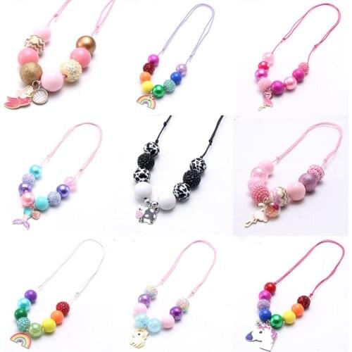 MHS.SUN Random 1Pcs Girls Kids Adjustable Rope Necklace Cute Chunky Beads Necklace In Stock Cheap Sale