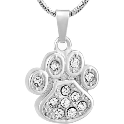 Dog paw urn clear crystal Love paw shape Puppy memorial urn jewelry crystal inlay keepsake ashes urn necklace for love pet