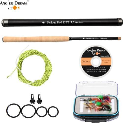 Angler Dream 12/13FT Telescoping Tenkara Fly Fishing Rod 30T Carbon Fiber With Leader & Fluoro Tippet & Hook Keeper And Flies