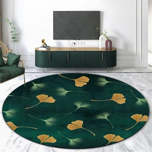Dark Green Round Mat With Plant Leaves For Living Room Luxury Coffee Table Rug Chair Mat Bedroom Area Rug Bathroom Toilet Mat