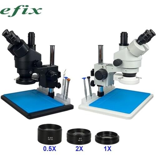 3.5X-90X 7-45X Trinocular Stereo Zoom Microscope Soldering Big table stand with 0.5X 2.0X Objective Lens Repair Tools