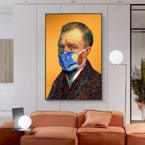 Van Gogh Wears A Blue Starry Sky Mask Posters and Prints Canvas Paintings Wall Art Pictures for Living Room Decor No Frame