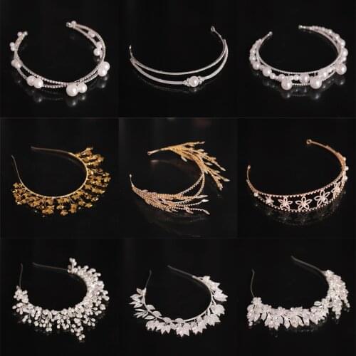 Pearl Rhinestone Headband Crown Hair Jewelry For Women Wedding Hair Accessories Bride Hairband Queen Tiaras Party Gift Headband