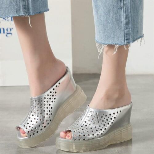 2021 Hollow Slippers Women Genuine Leather Wedges High Heel Gladiator Sandals Female Open Toe Platform Pumps Shoes Casual Shoes