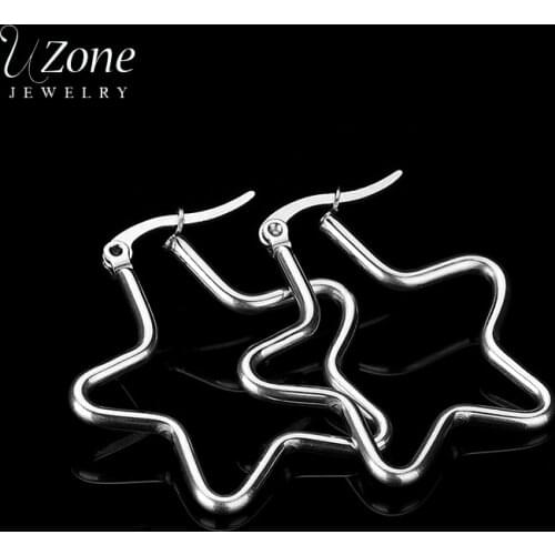 UZone Thin Star Earrings for Women Stainless Steel 30MM 40MM Hoop Earrings For Female Simple Wedding Party Gift Brincos