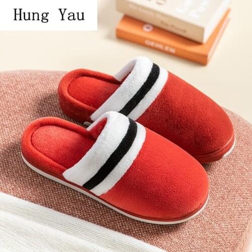 Women Winter Warm Slippers Indoor Fashion Striped Platform Silent Non-slip Short Plush Shoes Slides Flat Casual Comfortable