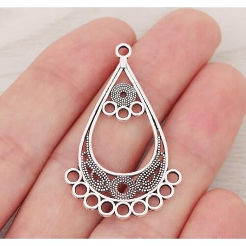 10pcs/lot Tibetan Silver Waterdrop Chandelier Multi Strand Connectors Charms For DIY Boho Earrings Jewelry Making 44x27mm
