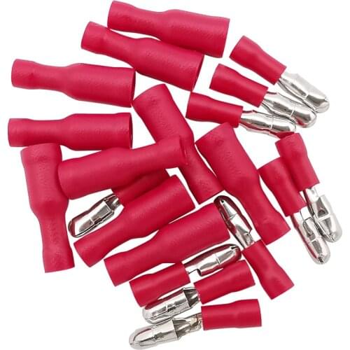 25Pairs Red Male Female Bullet Insulated Connector Crimp Terminals Wiring Cable Plug for cable with size 0.5 to 1.5mm / 22-16AWG