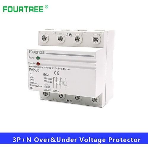 380V Three Phase Four Wire Din Rail Self-Recovery Automatic Reconnect Over&Under Voltage Protective Device Protector FVP 40A 60A