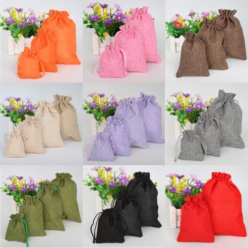 Gray 5pcs Cotton Linen Drawstring Wedding Jewelry Decorative Bags Christmas/Wedding Gift Bags Pouch Product Packaging Bags