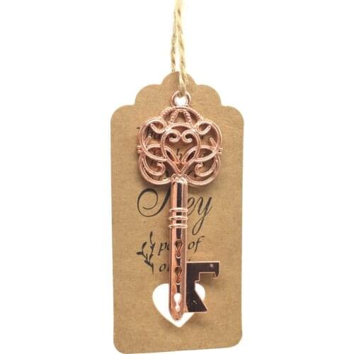 50pcs Portable Key Bottle Opener Rose Gold Retro Metal Keychain Hanging Ring Beer Opener Home Bar Tool Unique Creative Gift