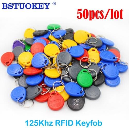50pcs Waterproof 125KHz RFID Tag Proximity RFID Card Keyfob Key Fob Access Control Smart Card Color ID Keychain