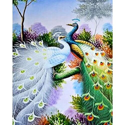 5D Diy Diamond Painting Kits Peacock Full Drill Round Diamond Embroidery Picture Rhinestone Diamond Mosaic Cartoon Home Decor