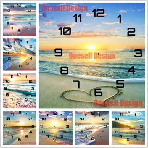 3d diamond painting full square clock beach 5d diamond embroidery sale clock diamond mosaic sale decoration home Christmas gift