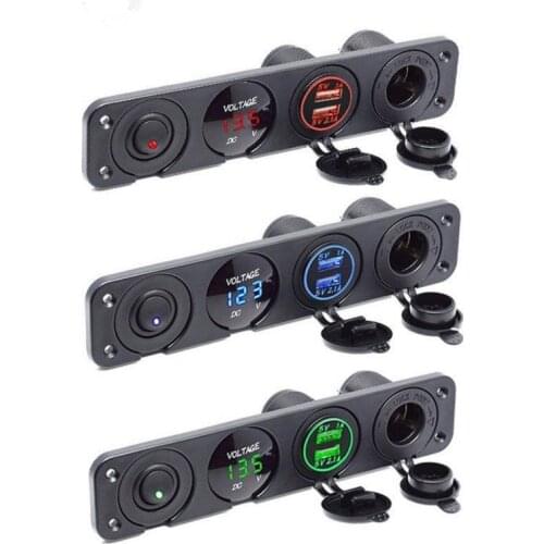 4 In 1 Car Cigarette Lighter Digital Voltmeter Dual Usb Power Charger 12V Power Socket Dustproof Waterproof With Rocker Switch