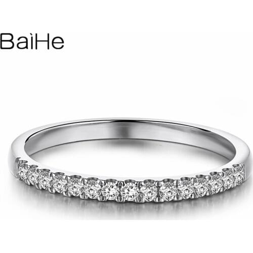 BAIHE Solid 18K White Gold 0.15CT H/SI Round CUT Natural Diamonds Wedding Women Vintage Fine Jewelry Beautiful Diamond Ring