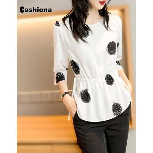 Kpop Style 2021 Summer Women Dot Shirt Blouse 3/4 Sleeve Slim Tops Streetwear Ladies Elegant Leisure Casual Shirt Blusas Femme