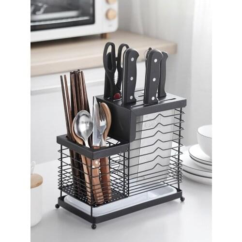 Household stainless steel tool holder kitchen knife chopsticks cage integrated storage rack insert tool holder wall mounted