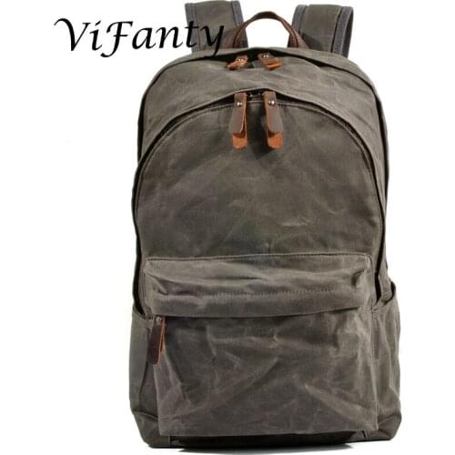Retro Women Men travel oil canvas backpack bag large capacity travel rucksack school bag