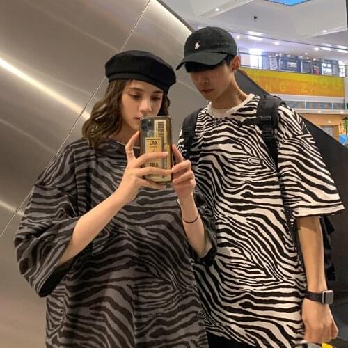 High Street Hip-Hop Leopard Zebra Striped T-Shirt Couple Grunge Clothes Tee Oversized Ulzzang Kpop Urban Aesthetic Tops 90s Y2k