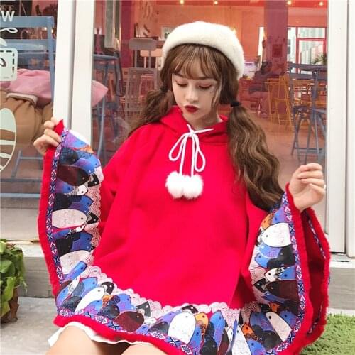 Jacket Women Spring and Autumn 2018 New Japanese Hooded Loose Cartoon Print Cloak Student Fresh Short Long Sleeve Hoodie