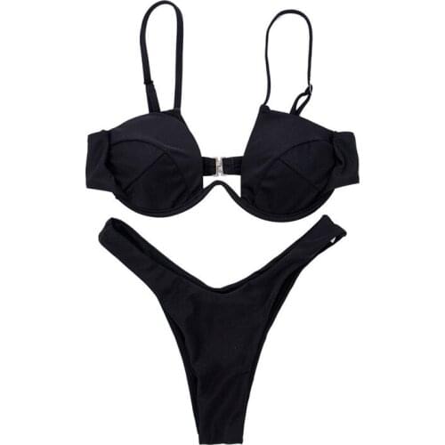 2019 Hot Sale Fashion Women Bikini Set Solid Sexy Underwire with Pad Bra Bikini Set Swimsuit Bandage Push-up Triangle Swimwear