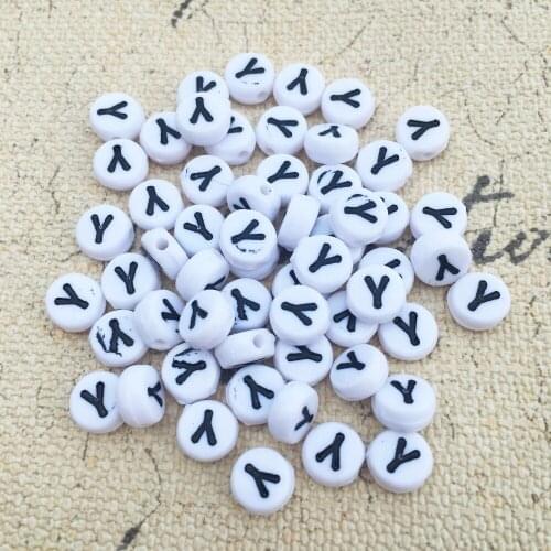 Mini Order 500PCs 4*7MM Flat Coin Round Shape Acrylic letter beads Single Initial Y Alphabet Jewelry Bracelet Spacer Beads