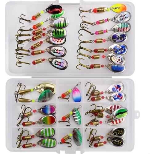 30pcs/10pcs Boxed Rotating Spoon Kit Lure Fishing Lures Artificial Baits Metal Fish Hooks Bass Trout Perch Pike Rotating Sequins