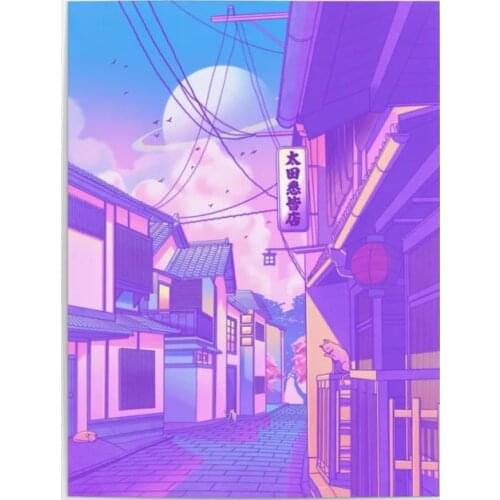 Wall Art Poster Modular Street City Purple Pictures HD Printed Canvas Painting Cartoon Sky Home Decoration Living Room No Frame
