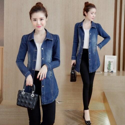 New women 2020 spring ladies fashion denim jacket long sleeves pocket blue lady retro coat AL350