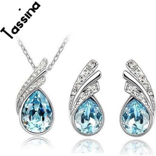 Tassina 2017 New Austrian Crystal Fashion Leaves Earrings Necklace Classic Jewelry Sets TNJA39B66