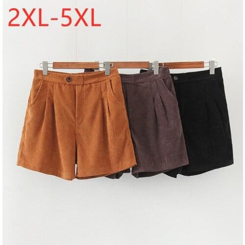 New 2021 Ladies Summer Plus Size Shorts For Women Large Loose Casual Cotton Corduroy Brown Black Pocket Shorts 2XL 3XL 4XL 5XL