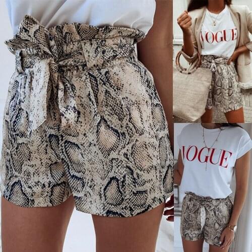 2021 Brand New Style Hot Women High Waist Tie Belt Sashes Dungaree Shorts Ladies Summer Snake Skin Printed Trousers Shorts