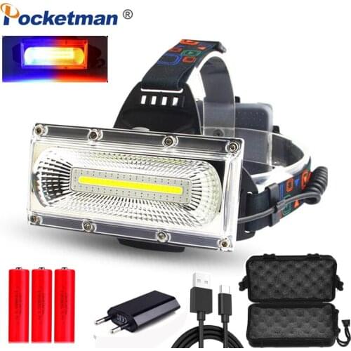 2020 New 8000lm COB LED headllamp white&red&blue light 3-Mode free shipping repair lamp rechargeable headlight by 18650 battery