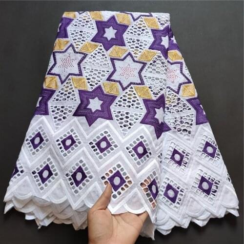 2021Latest High Quality African Nigerian Tulle Lace Fabric 100% Cotton Embroidered Party Dress Prom Swiss Damask 2.5yards