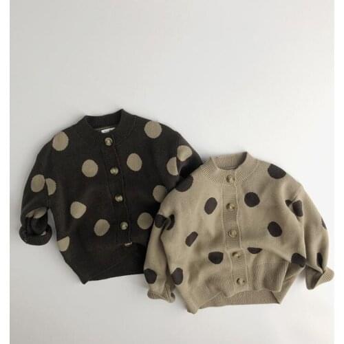 2021 New Arrival Girls Boys Knitted Dots Sweaters Autumn Full Sleeve Fashion Kids Cardigan Sweater 1-7Years XY884