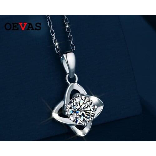 OEVAS Real 1 Carat D Color Moissanite Pendant Necklaces For Women 100% 925 Sterling Silver Sparkling Wedding Party Fine Jewelry