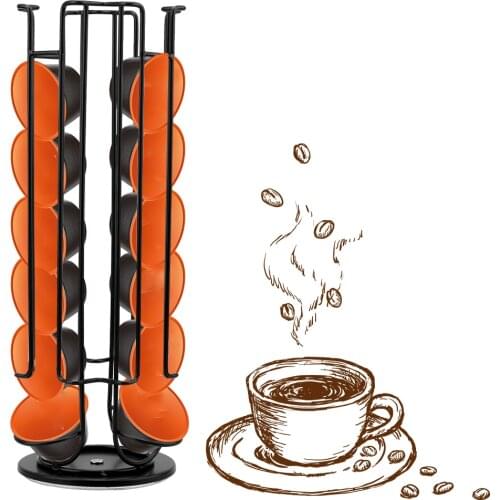 Stainless Steel Tower Stand Storage Shelves 24Cups Rotatable Coffee Pod Holder Display Capsule Rack For Dolce Gusto Capsule