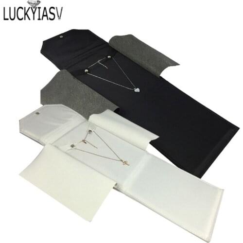 Portable Black PU Leather Jewelry Display Set Roll Travel Organizer Bag Foldable For Chain Pendant Necklace Storage