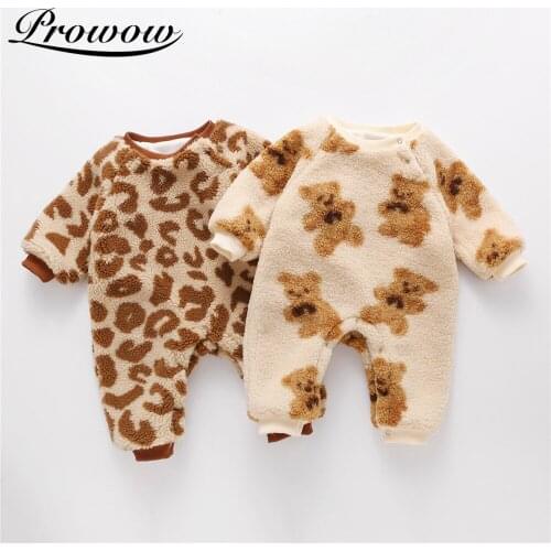 Prowow Winter Baby Girls Overalls Coral Fleece Jumpsuit For Kids Toddler Costume Cartoon Bear Babys Rompers Cute Baby Sleepwear