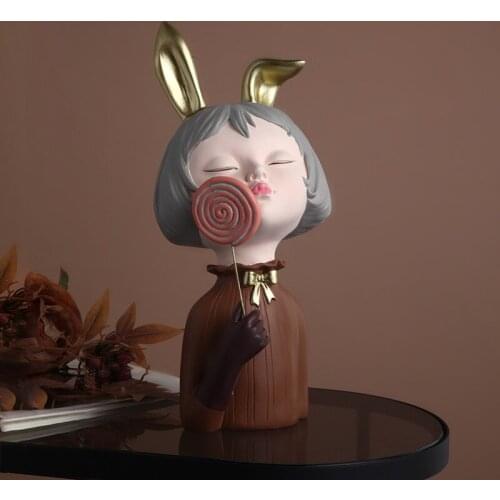 Nordic Ins Creative Resin Lollipop Girl Sculpture Ornaments Home Living Room Wine Cabinet Desktop Decor Craft Girl Birthday Gift