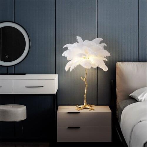 Modern Luxury Feather Golden Resin Table Lamp For Indoor Living Room Bedroom Bedside Floor Clothing Store Decoration Light
