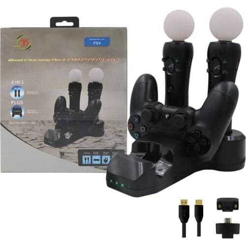 4 in 1 PS 4 Move Motion VR PSVR LED Joystick Charger Stand Controller Charging Station Dock for PS VR Move PS4 Slim Pro Gamepad